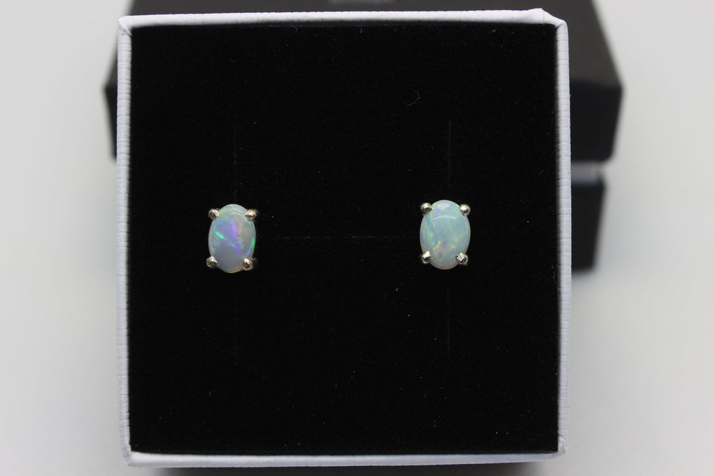 Australian Natural Solid Crystal Opal Earrings Sterling Silver Setting Earrings Australian Opal House White 