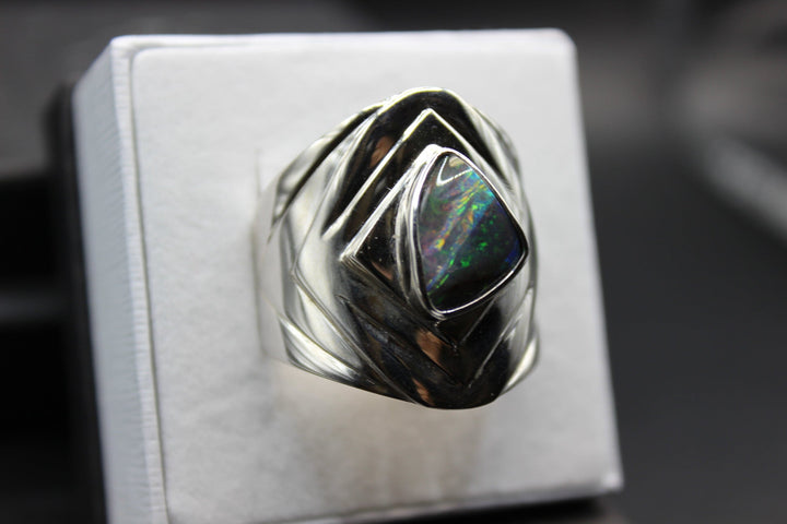 Australian Boulder Opal Men's Ring in Sterling Silver Setting Pendant Australian Opal House 
