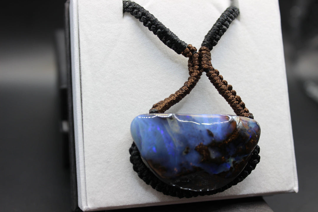Australian Boulder Opal Pendant in Adjustable Rope Necklace Pendant Australian Opal House 
