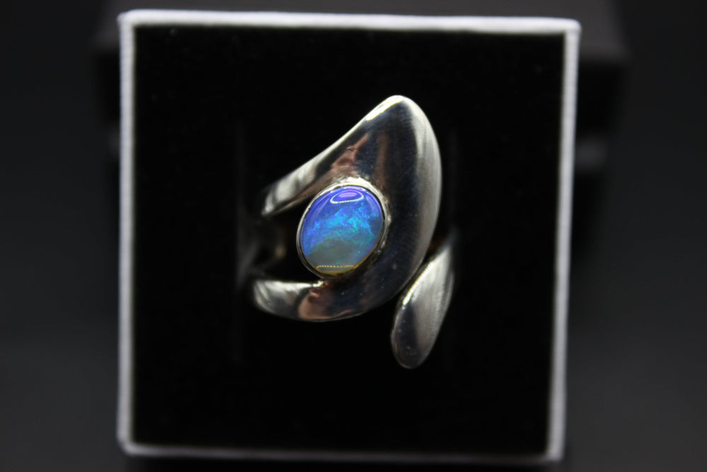 Australian Solid Opal Ring in Sterling Silver Setting Rings Australian Opal House Blue 