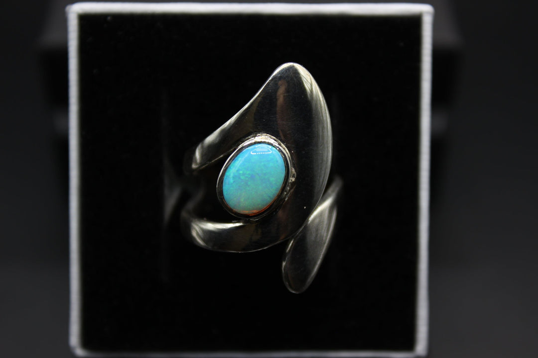 Australian Solid Opal Ring in Sterling Silver Setting Rings Australian Opal House Green 