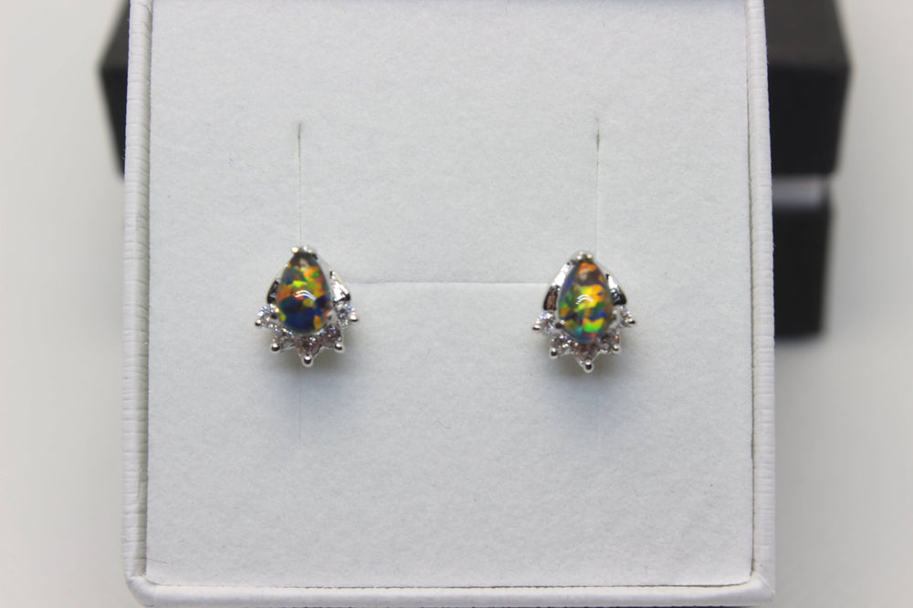 Australian Triplet Fire Opal Earrings in Sterling Silver Setting Earrings Australian Opal House 