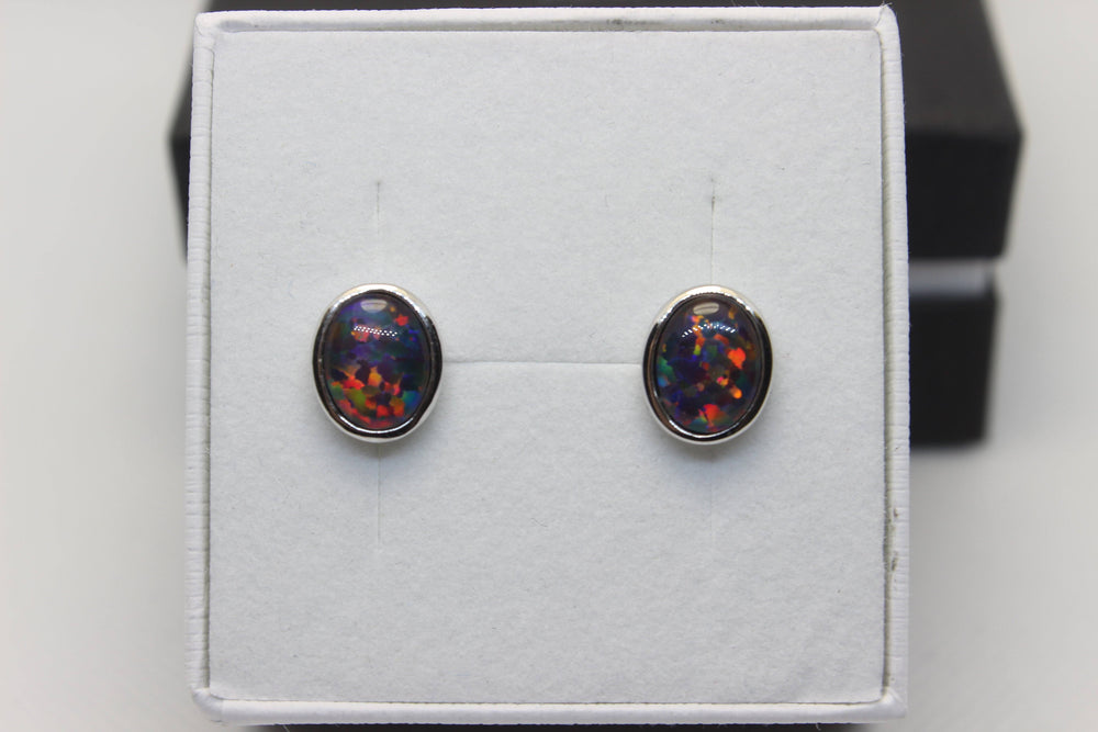 Australian Triplet Opal Earrings in Sterling Silver Setting Earrings Australian Opal House Red 6x8mm 