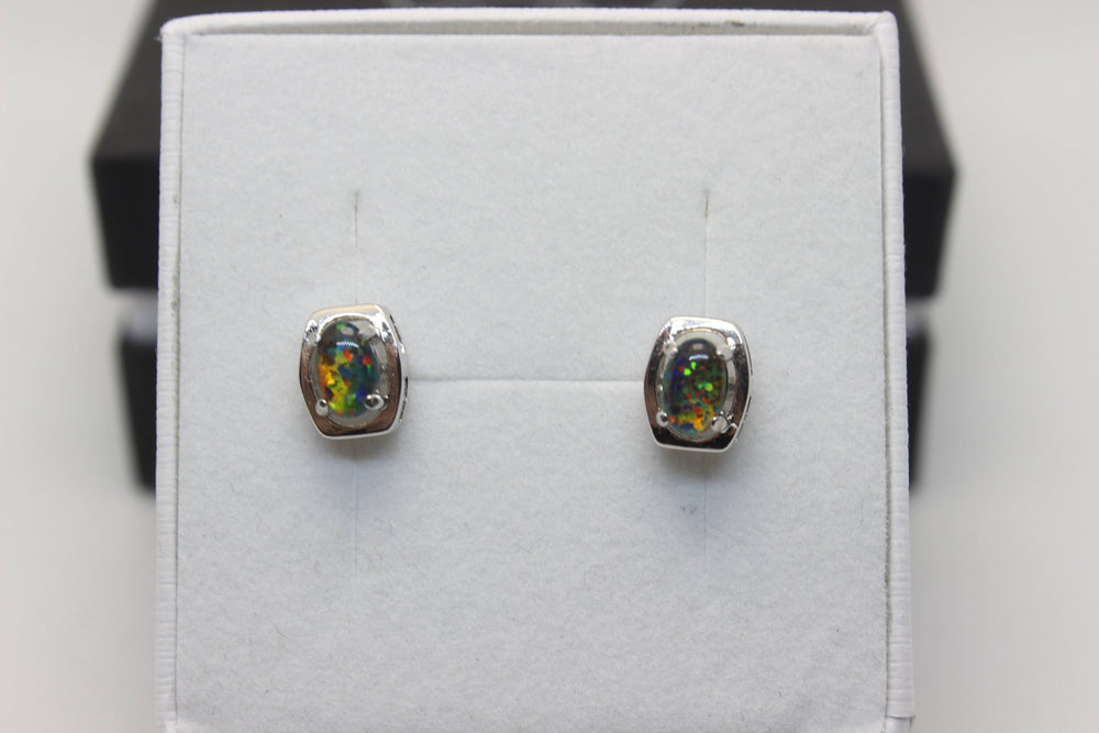 Australian Triplet Fire Opal Earrings in Sterling Silver Setting Earrings Australian Opal House 
