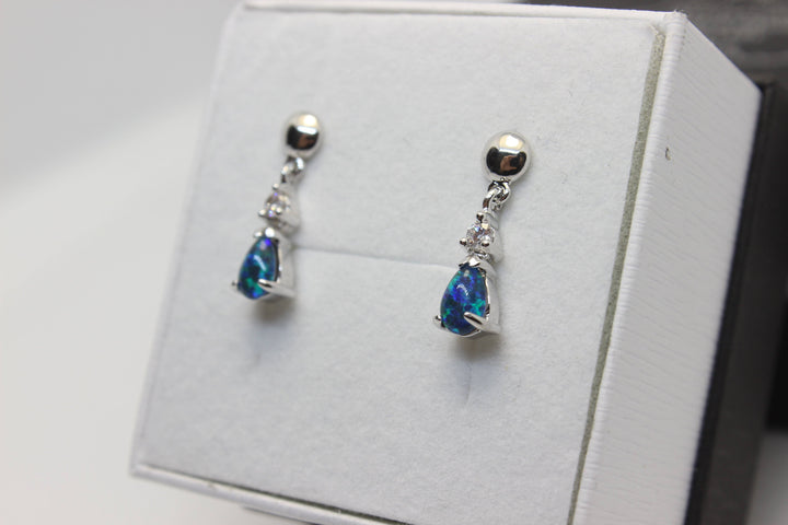 Australian Triplet Opal Hanging Earrings in Sterling Silver Setting Earrings Australian Opal House 