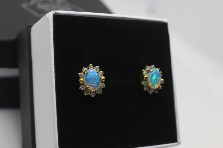 Australian Natural Solid Crystal Opal Earrings 18K Yellow Gold Earrings Australian Opal House 
