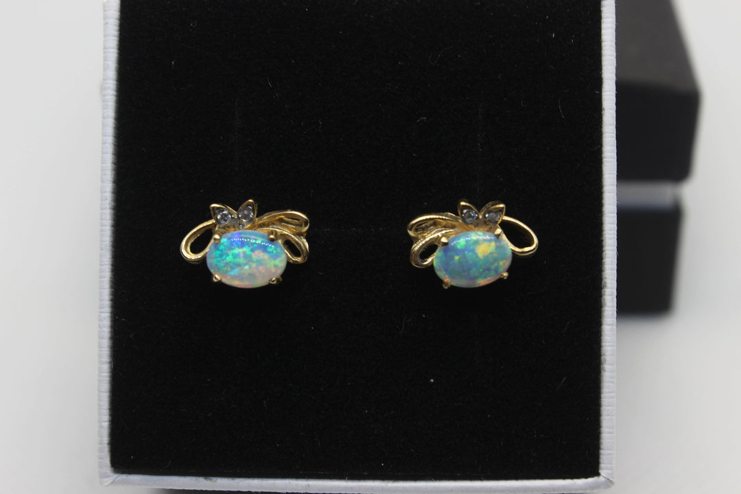 Australian Natural Solid Crystal Opal Earrings 14K Yellow Gold Earrings Australian Opal House 