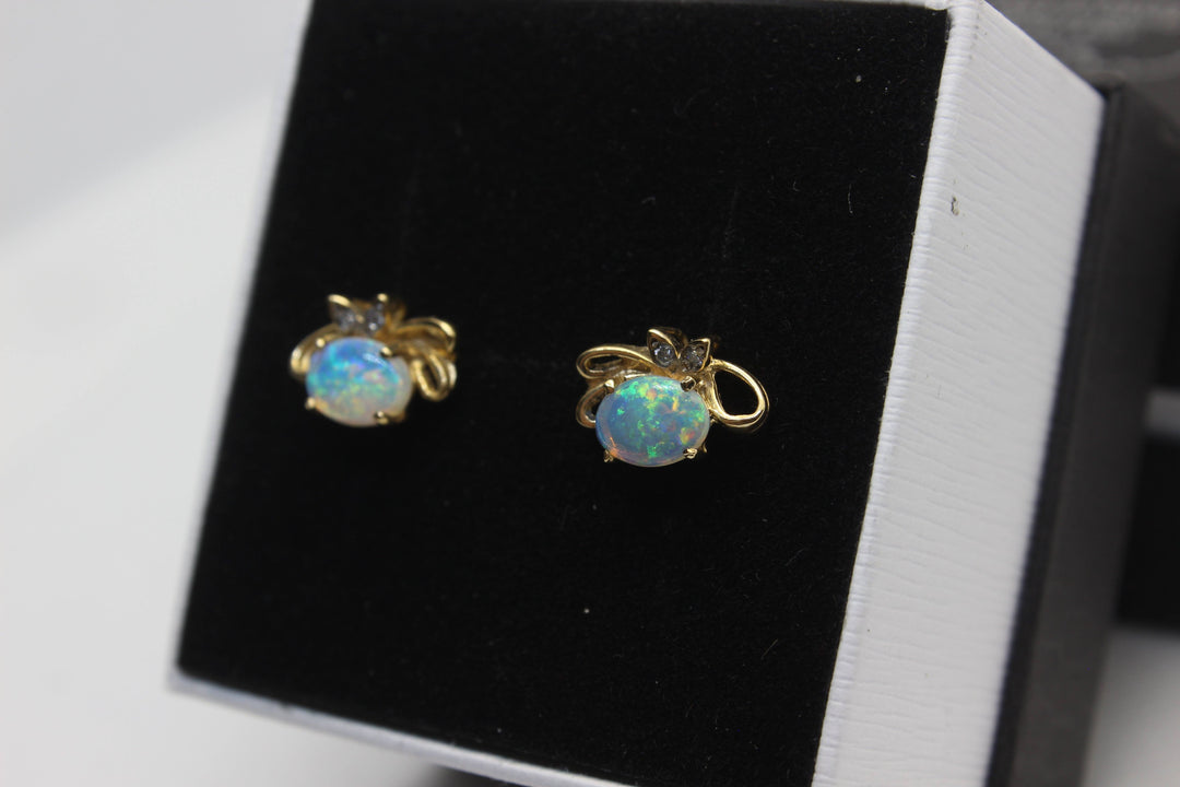 Australian Natural Solid Crystal Opal Earrings 14K Yellow Gold Earrings Australian Opal House 