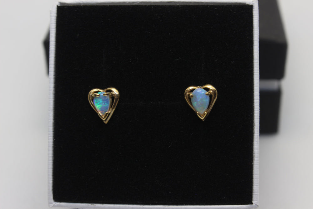 Australian Natural Solid Opal Earrings 14K Yellow Gold Earrings Australian Opal House 