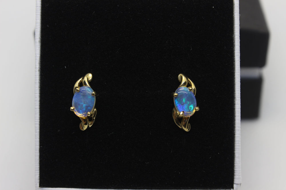 Australian Natural Solid Opal Earrings 9K Yellow Gold Earrings Australian Opal House 