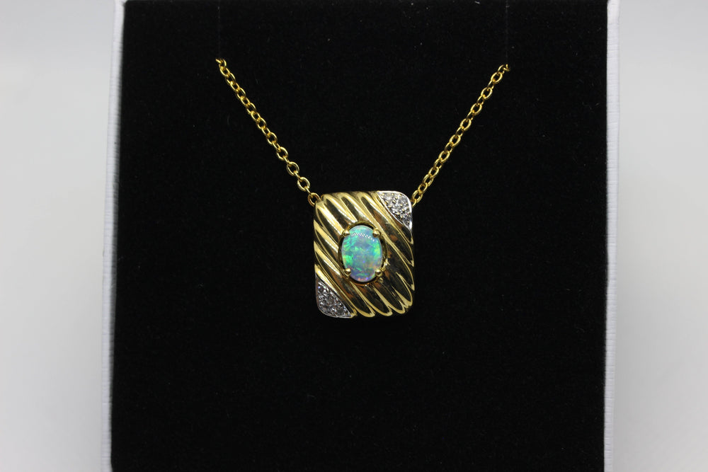 Australian Natural Solid Crystal Opal Pendant in 18k Yellow Gold Setting with Diamonds Pendant Australian Opal House 