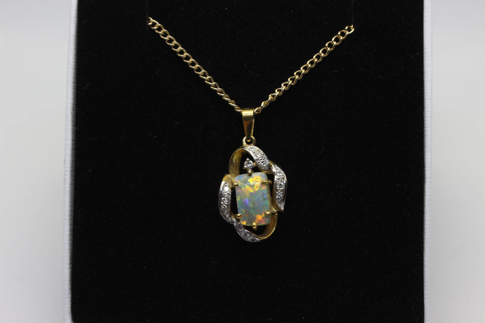 Australian Natural Solid Fire Opal Pendant in 18k Yellow Gold Setting with Diamonds Pendant Australian Opal House 