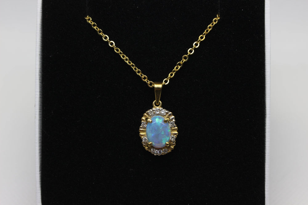 Australian Natural Solid Opal Pendant in 18k Yellow Gold Setting with Diamond Pendant Australian Opal House 
