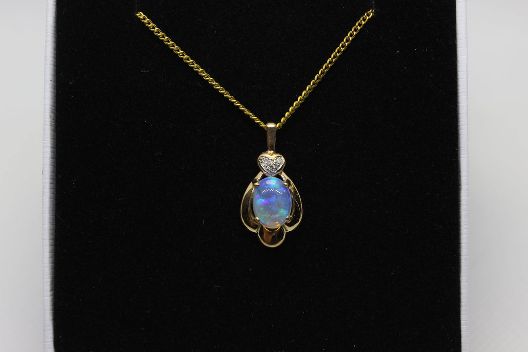 Australian Natural Solid Crystal Opal Pendant in 14k Yellow Gold Setting with Diamond Pendant Australian Opal House 