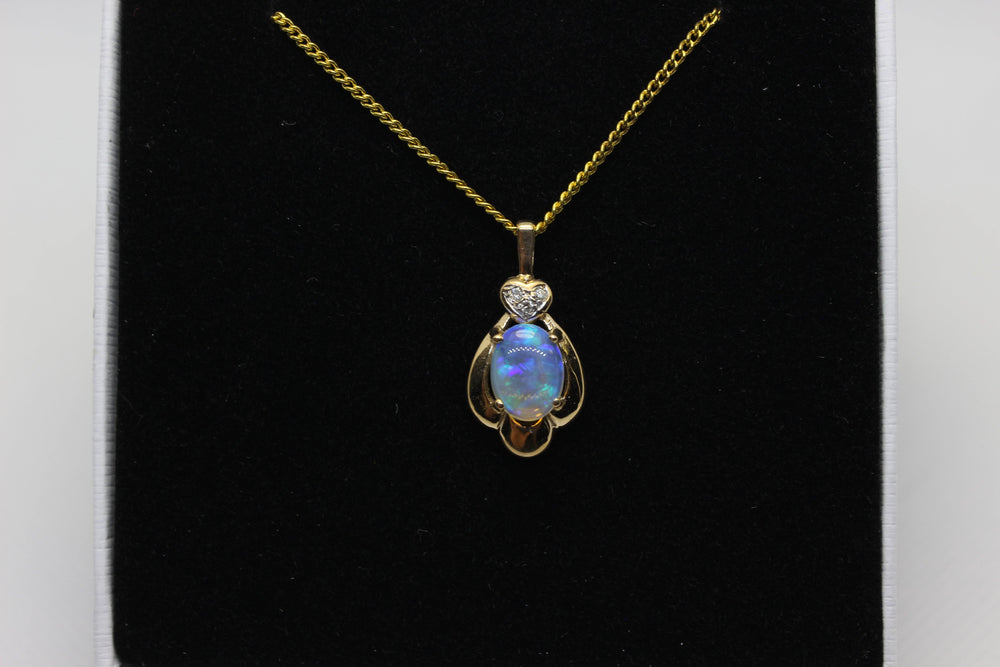 Australian Natural Solid Crystal Opal Pendant in 14k Yellow Gold Setting with Diamond Pendant Australian Opal House 