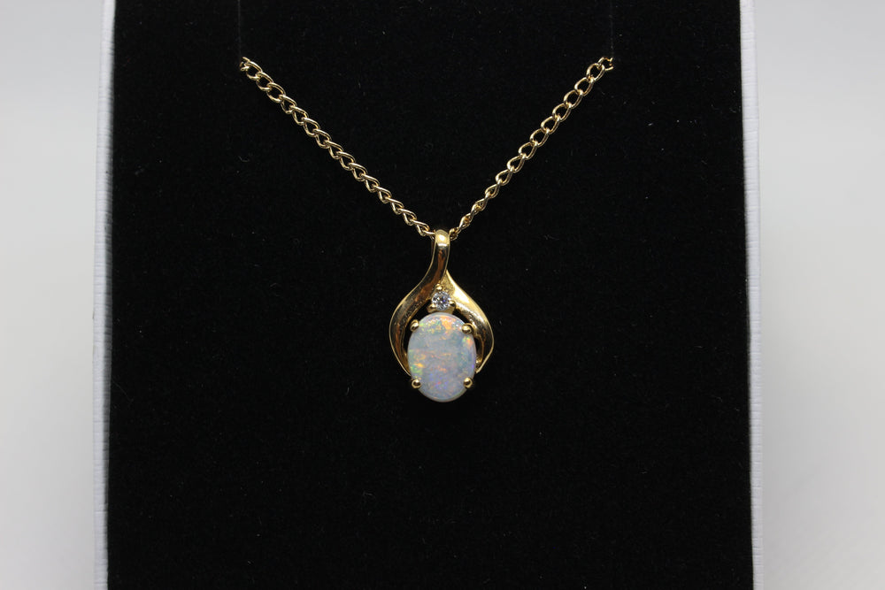 Australian Natural Solid Opal Pendant in 14k Yellow Gold Setting with Diamond Pendant Australian Opal House 