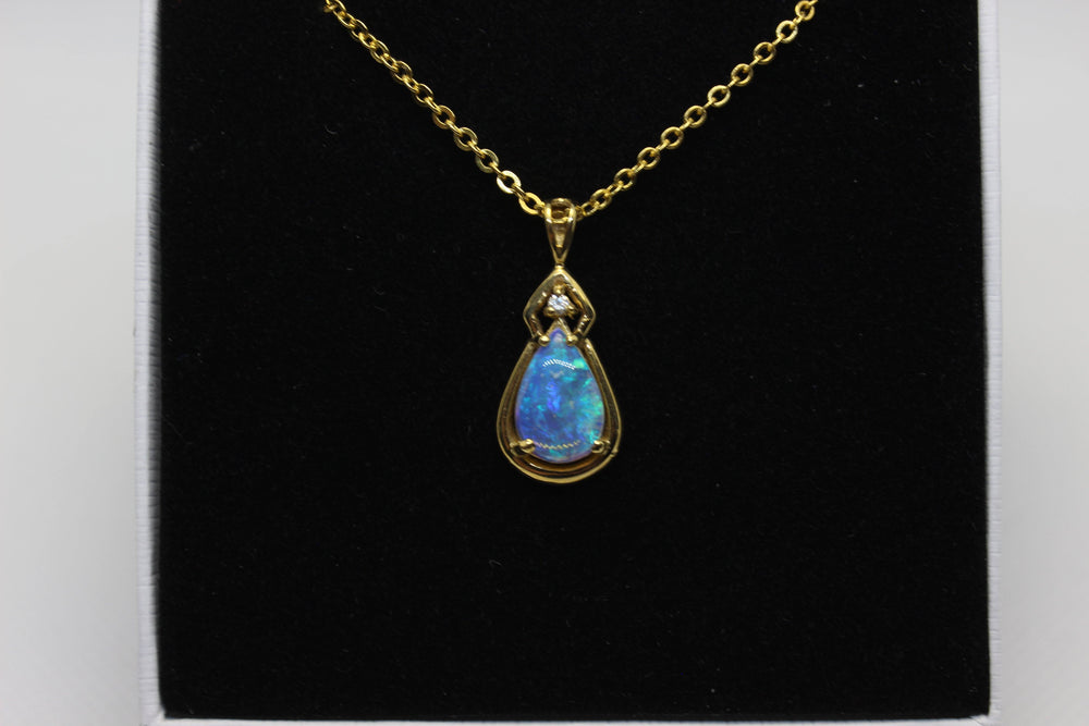 Australian Natural Solid Crystal Opal Pendant in 18k Yellow Gold Setting with Diamond Pendant Australian Opal House 