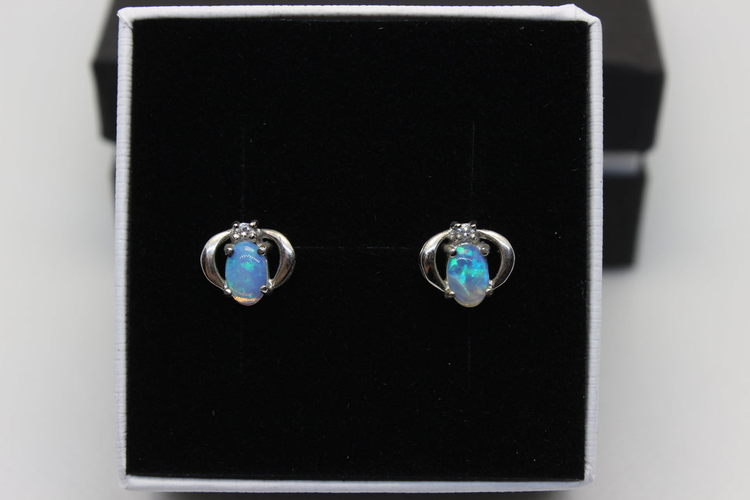 Australian Natural Solid Crystal Opal Earrings Sterling Silver Setting Earrings Australian Opal House 