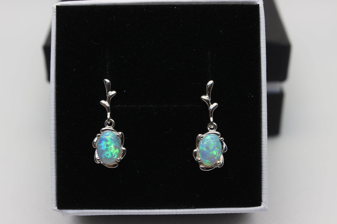 Australian Natural Solid Crystal Opal Hanging Earrings Sterling Silver Setting Earrings Australian Opal House 