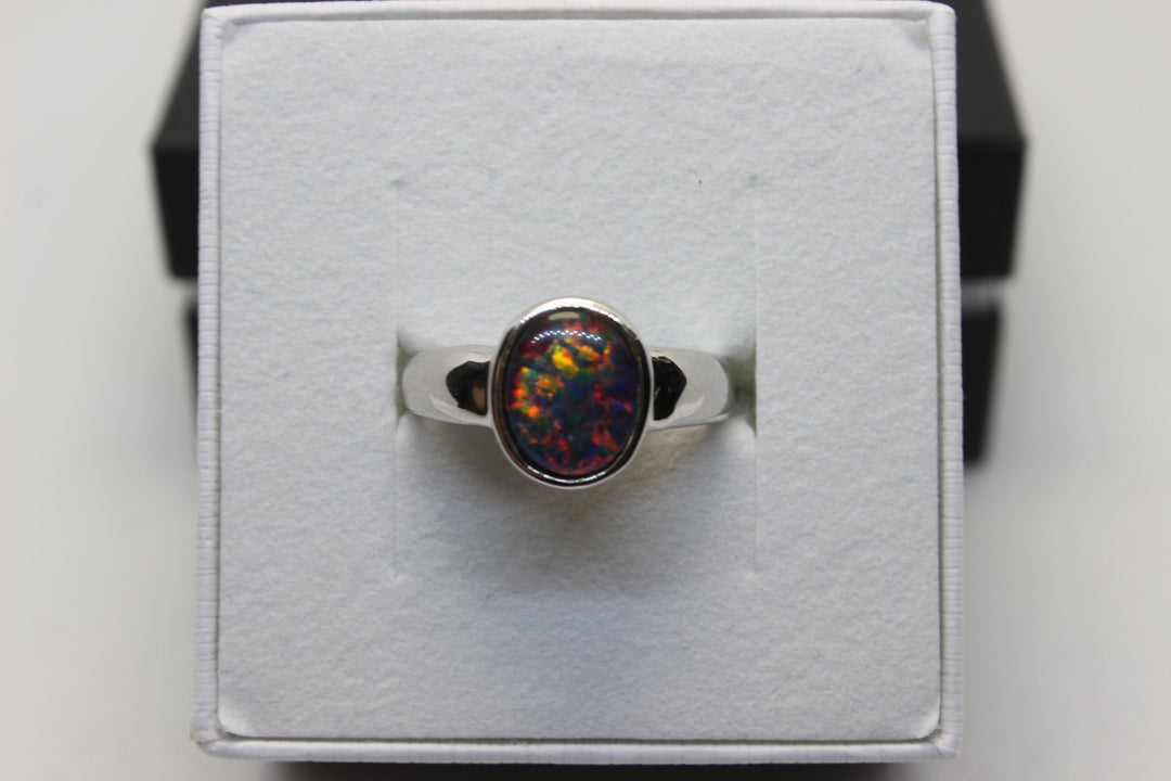 Australian Triplet Opal Ring in Sterling Silver Setting 8x10mm Solid Band Rings Australian Opal House L Red 