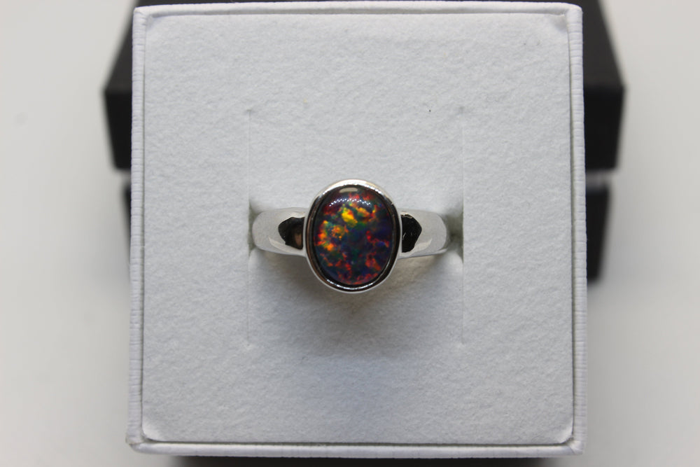 Australian Triplet Opal Ring in Sterling Silver Setting 8x10mm Solid Band Rings Australian Opal House 