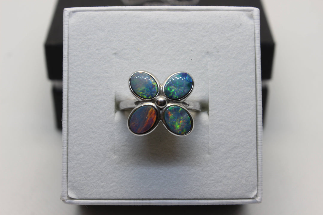Australian Triplet Opal Flower Ring in Sterling Silver Setting Size L Rings Australian Opal House 
