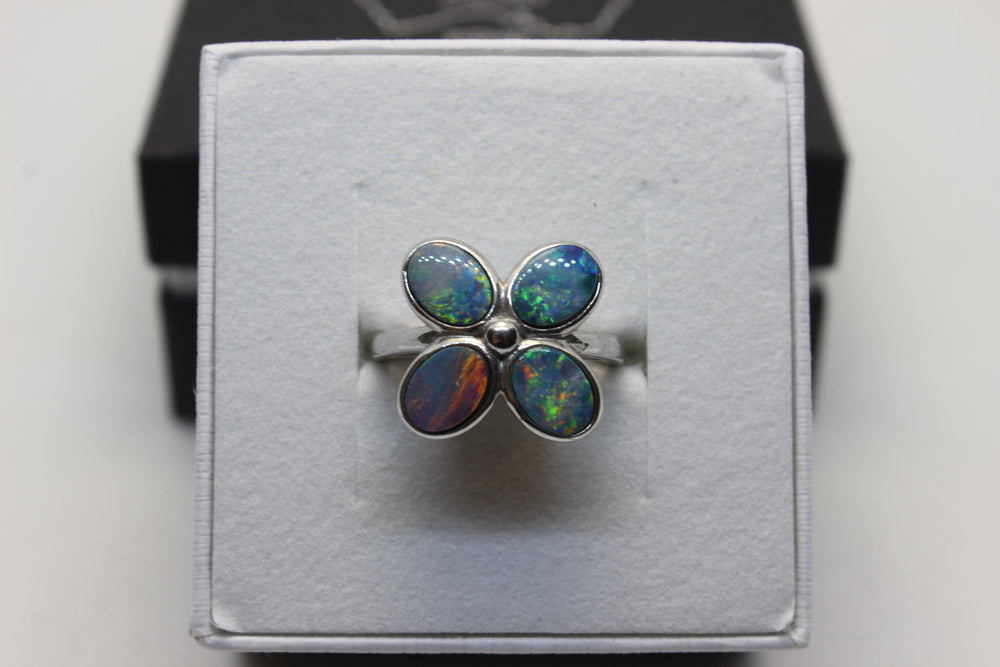 Australian Triplet Opal Flower Ring in Sterling Silver Setting Size L Rings Australian Opal House 