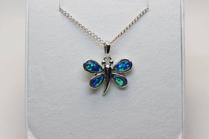 Australian Triplet Opal Pendant in Sterling Silver Butterfly Setting Pendant Australian Opal House Blue 