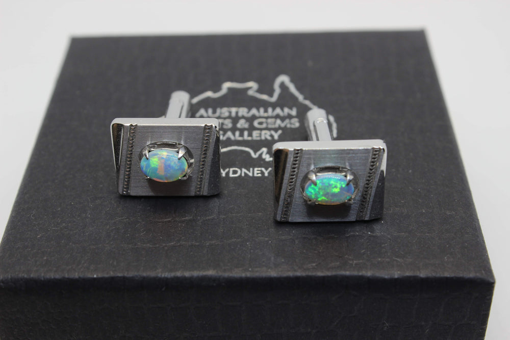 Australian Natural Solid Crystal Opal Cufflink Sterling Silver Setting Cufflink Australian Opal House 