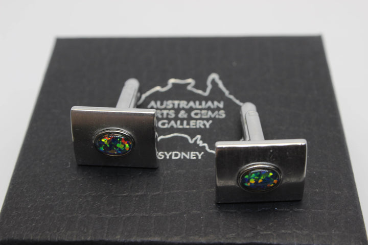 Australian Triplet Opal Cufflink Sterling Silver Setting Cufflink Australian Opal House 