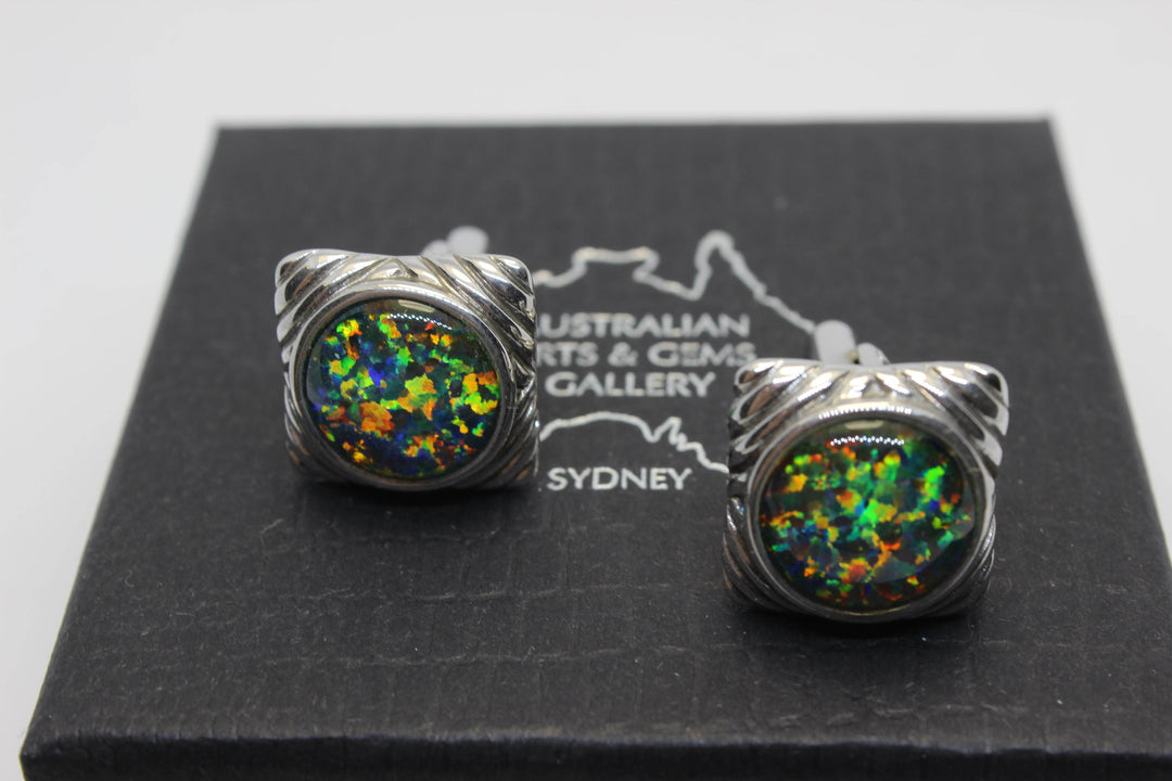 Australian Triplet Opal Cufflink Rhodium Silver Setting Cufflink Australian Opal House 
