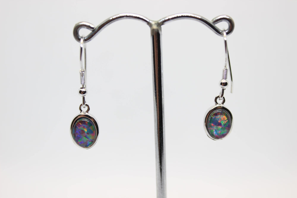 Australian Triplet Opal Hanging Earrings in Sterling Silver Setting Earrings Australian Opal House Fire 