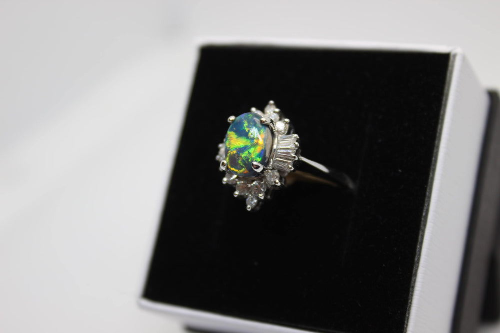 Australian Black Opal Ring in 18K White Gold Rings Australian Opal House 