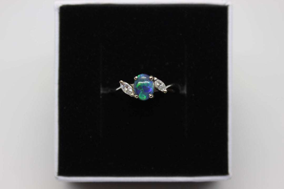 Australian Black Opal Ring in White Gold 18k Rings Australian Opal House 