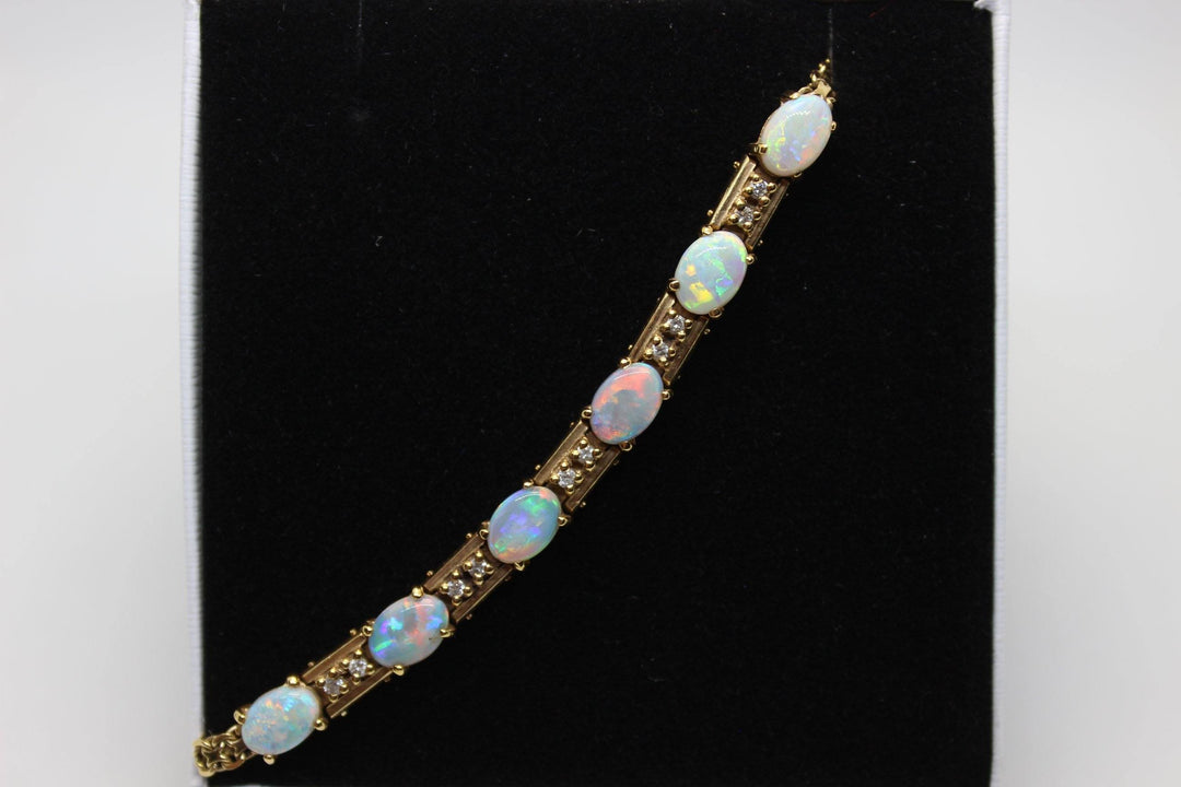 Australian Solid Opal Bracelet in 14k Yellow Gold Setting Pendant Australian Opal House Fire 
