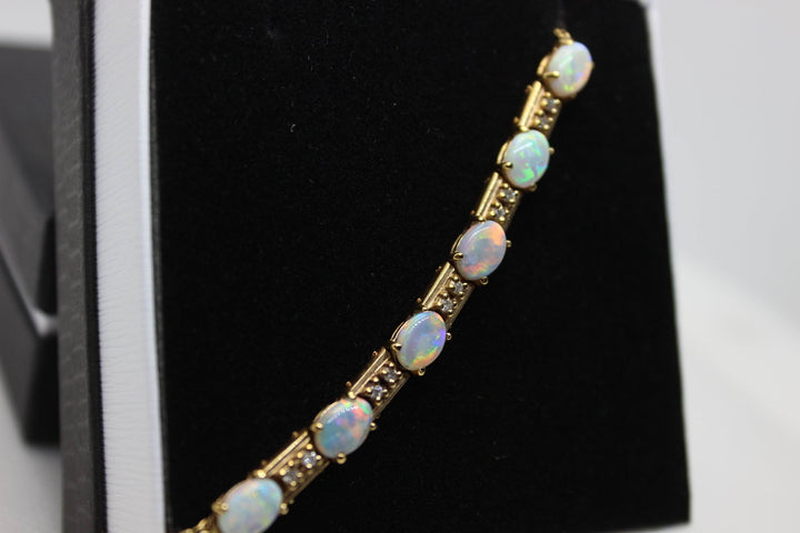 Australian Solid Opal Bracelet in 14k Yellow Gold Setting Pendant Australian Opal House 