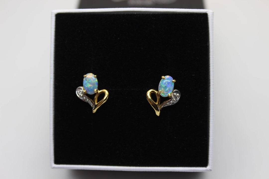Australian Natural Solid Opal Earrings 18K Yellow Gold Earrings Australian Opal House 