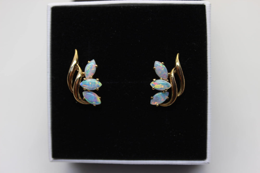 Australian Natural Solid Opal Earrings 14K Yellow Gold Earrings Australian Opal House 