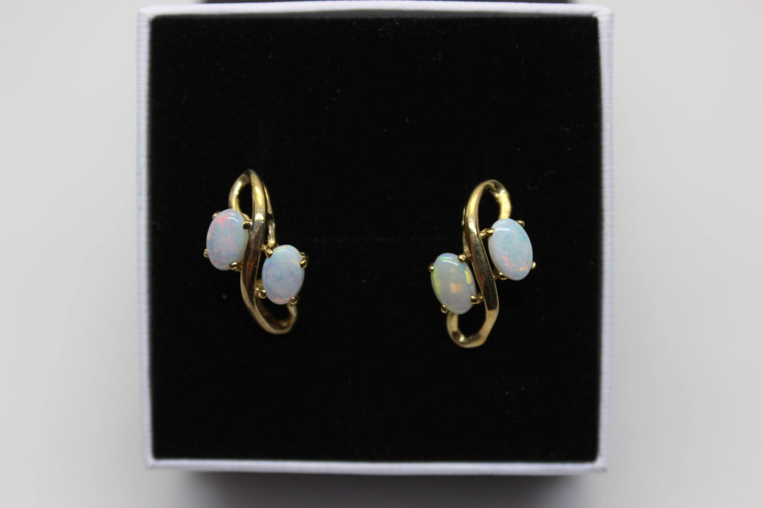 Australian Natural Solid Opal Earrings 9K Yellow Gold Earrings Australian Opal House 