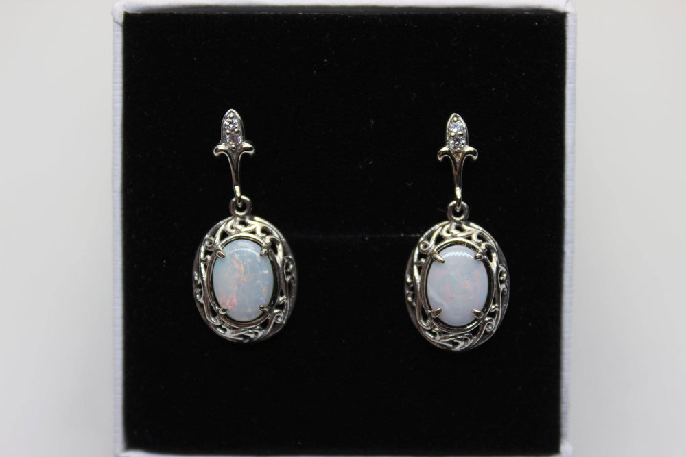 Australian Natural Solid Crystal Opal Hanging Earrings Sterling Silver Setting Earrings Australian Opal House White 
