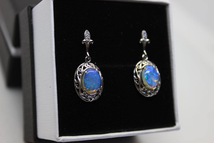 Australian Natural Solid Crystal Opal Hanging Earrings Sterling Silver Setting Earrings Australian Opal House 