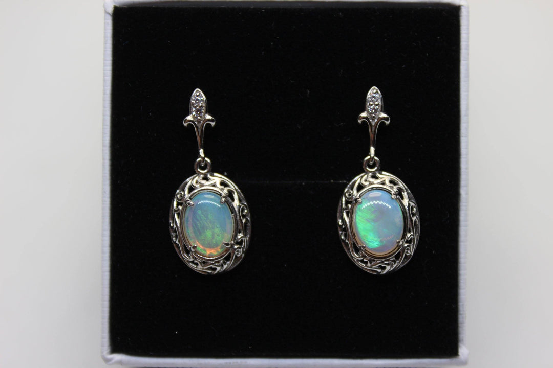Australian Natural Solid Crystal Opal Hanging Earrings Sterling Silver Setting Earrings Australian Opal House Green 
