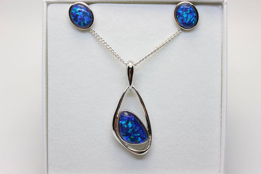 Australian Triplet Opal Set in Sterling Silver Setting Set Australian Opal House Blue 