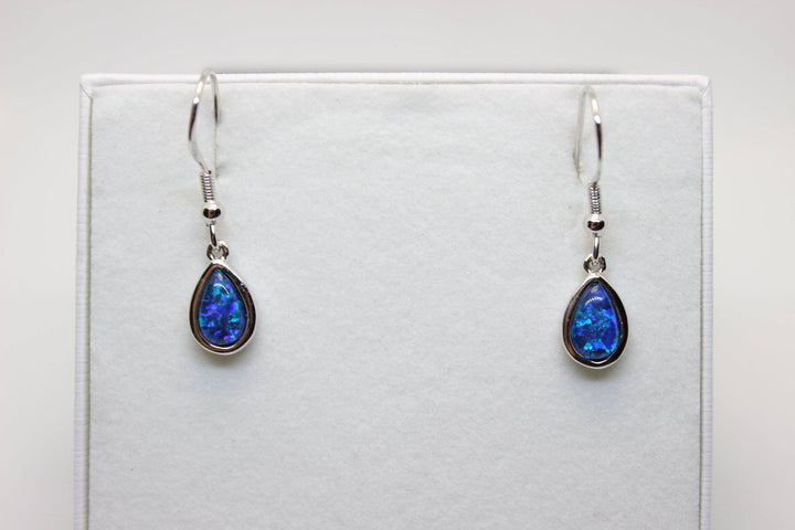 Australian Triplet Opal Hanging Earrings in Sterling Silver Setting Earrings Australian Opal House Blue 