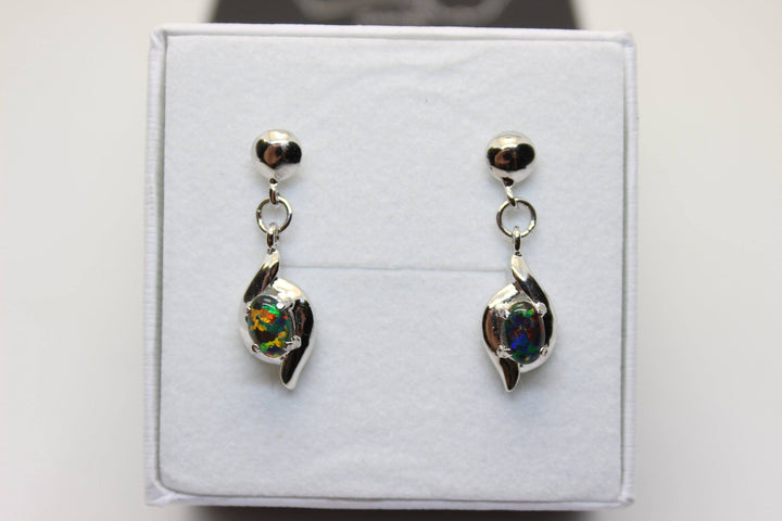 Australian Triplet Opal Earrings in Sterling Silver Setting Earrings Australian Opal House Fire 