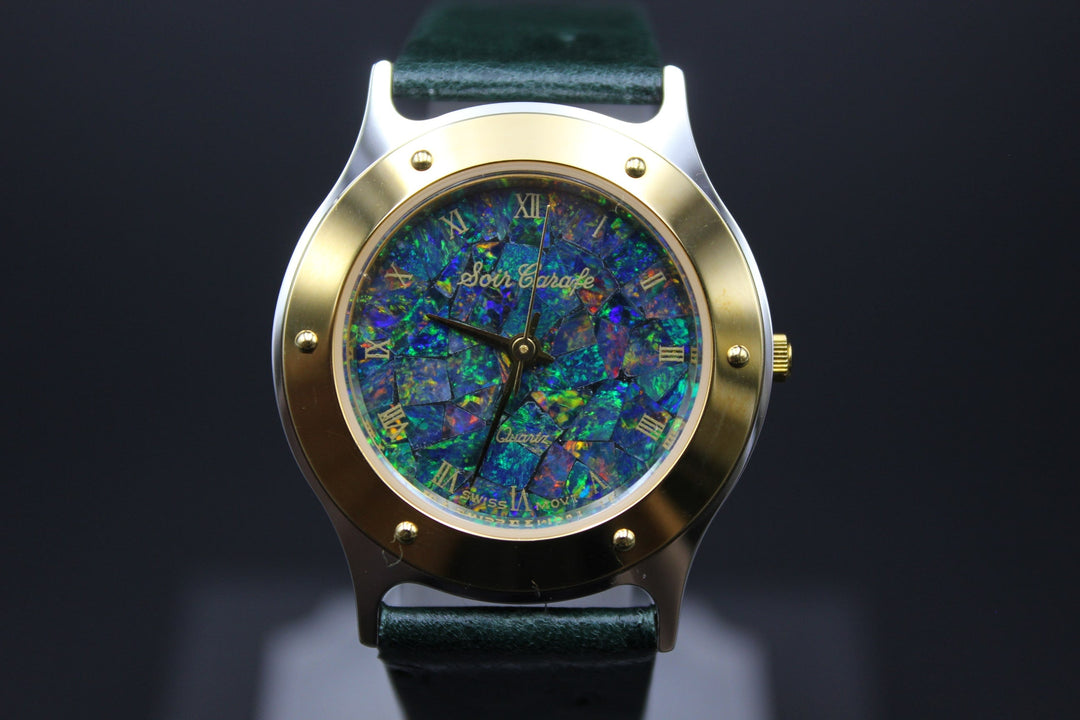 Australian Opal Mosaic Face Dress Watch Unisex - Olive Green Watches Australian Opal House 