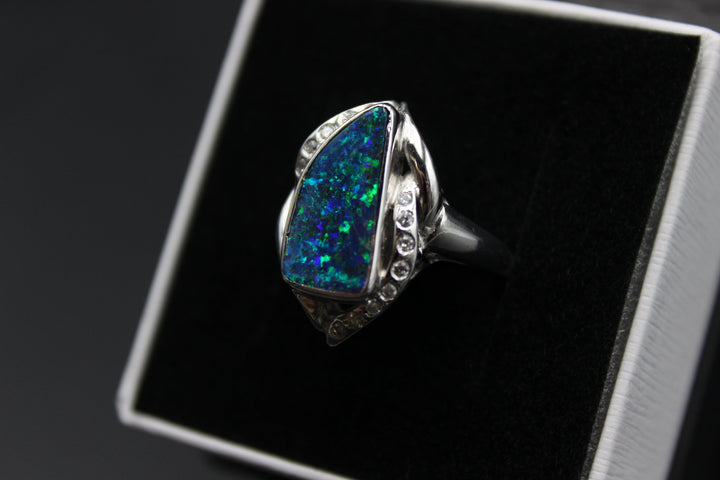 Australian Boulder Opal Ring in 18K White Gold Rings Australian Opal House 