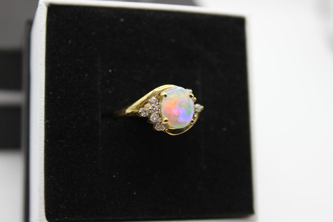 Australian Natural Solid Opal Ring 18k Yellow Gold Setting - Size N Rings Australian Opal House 