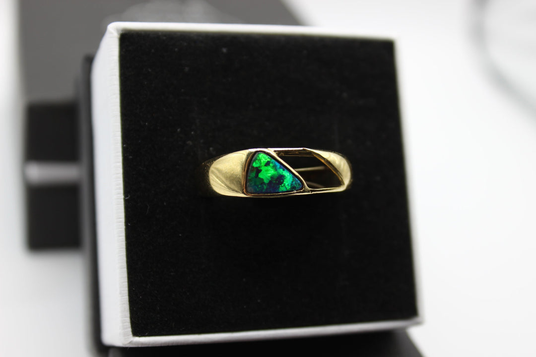 Australian Boulder Opal Ring in 18K Yellow Gold Rings Australian Opal House 