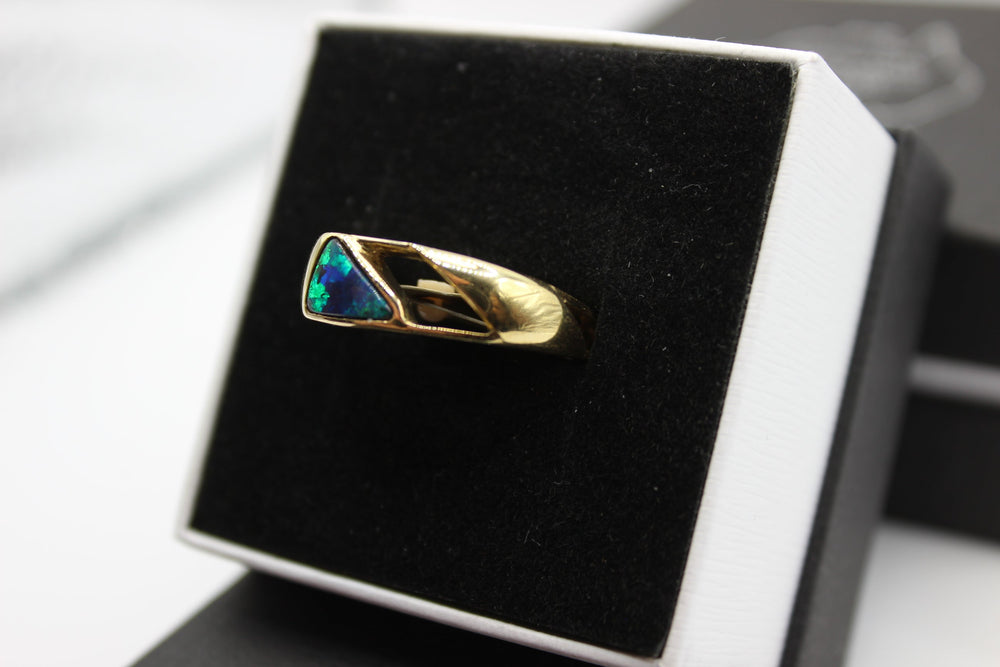 Australian Boulder Opal Ring in 18K Yellow Gold Rings Australian Opal House 